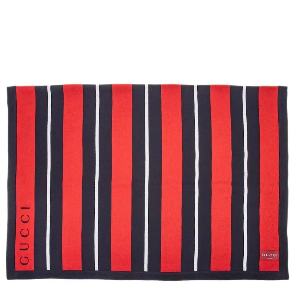 NEW Gucci Web Wool Blanket Reversible Navy Red White 45x70 Authentic